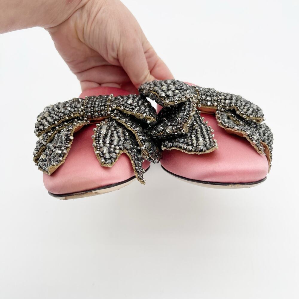 Gucci Candy Pink Silk Removable Crystal Embellished Bow Block Heel Mules EU 37 - Picture 7 of 16